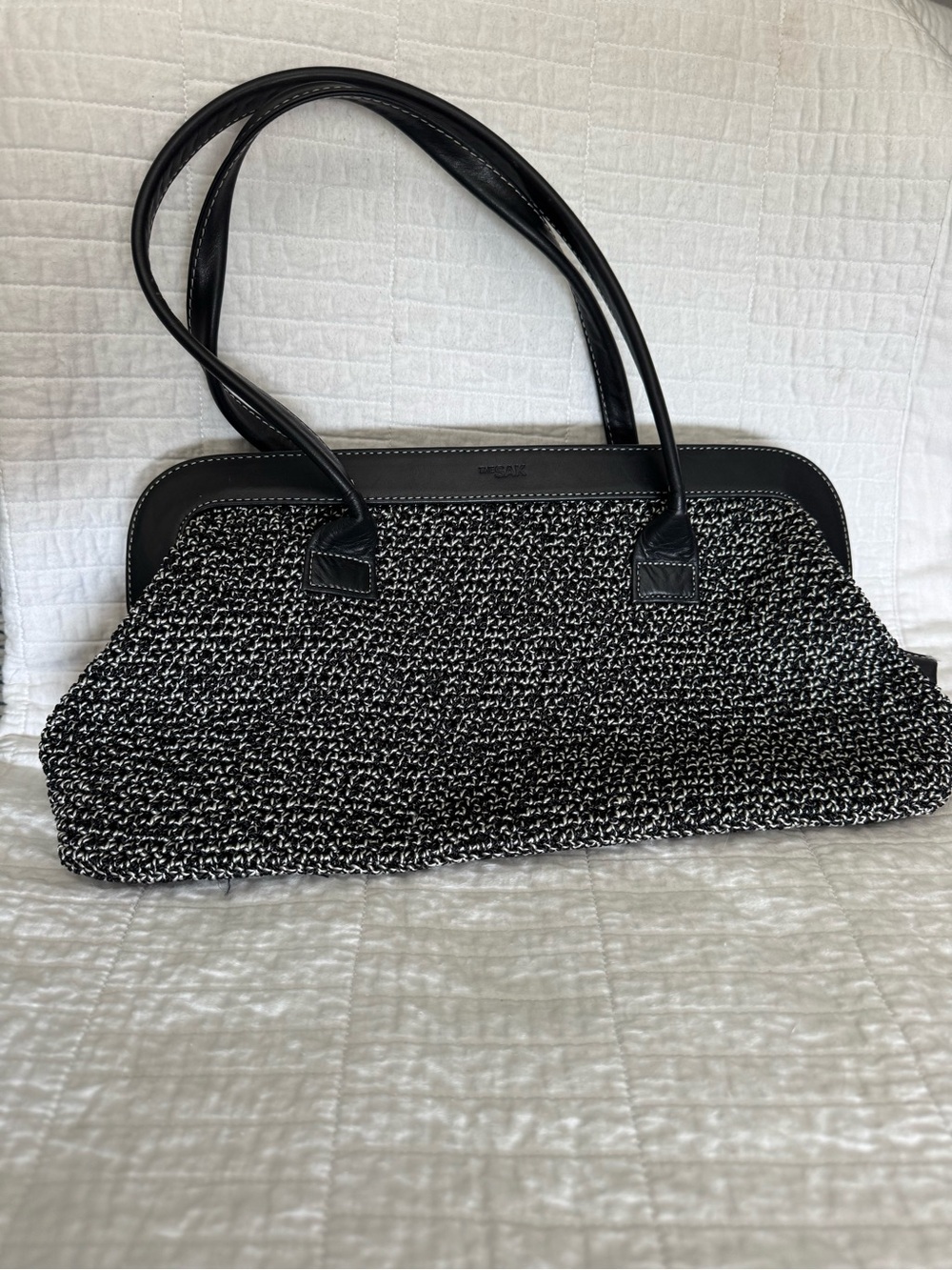 The Sak Elliot Lucca Black and White Knit Shoulder Bag with Black Trim
